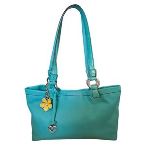 Brighton Teal Leather Shoulder Bag Cric Handles With Flower & Heart Charm GUC